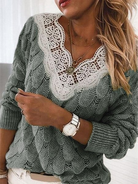 Knitted Long Sleeve Paneled Sweater, Sweaters, color:Gray|size:XXL, JustFashionNow