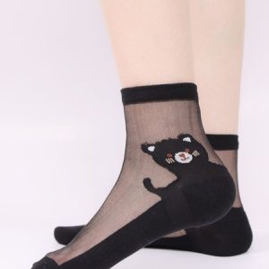 1pairs Cartoon Graphic Mesh Socks, Socks, color:Black|size:One-size, JustFashionNow