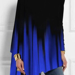 Crew Neck Long Sleeve Ombre Regular Micro-Elasticity Loose Shirt For Women, Blouses, color:Blue|size:5XL, Noracora
