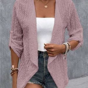 Women Plain Hollow Out Casual Kimono, Kimono, color:Pink|size:XXL, catalog Noracora shop