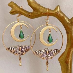 Boho Butterfly Moon Drop Tassel Earrings, Earrings, color:Golden, JustFashionNow