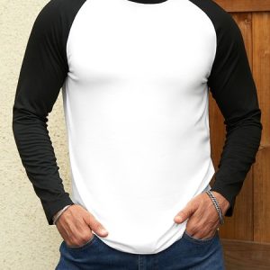 Regular Fit Crew Neck Jersey Casual Raglan Sleeve Top, color:White|size:XXL, Lilicloth.com