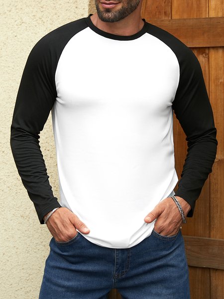 Regular Fit Crew Neck Jersey Casual Raglan Sleeve Top, color:White|size:XXL, Lilicloth.com