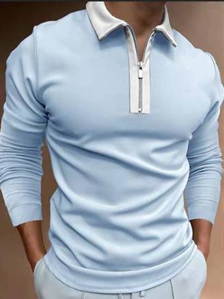 Shawl Collar Regular Fit Urban Polo Shirt, Polos, color:Sky Blue|size:3XL, JustFashionNow