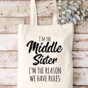 I'm The Middle Sister Family Text Letters Casual Shopping Tote Bag, color:White|size:One-size, Lilicloth.com