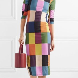 Crew Neck Regular Fit Geometric Urban Dress, Midi Dresses, color:As Picture|size:XXL, Stylewe