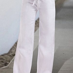 Linen Loose Cotton Flap Pocket Drawstring Wide Leg Pants, Pants, color:White|size:XXL, JustFashionNow
