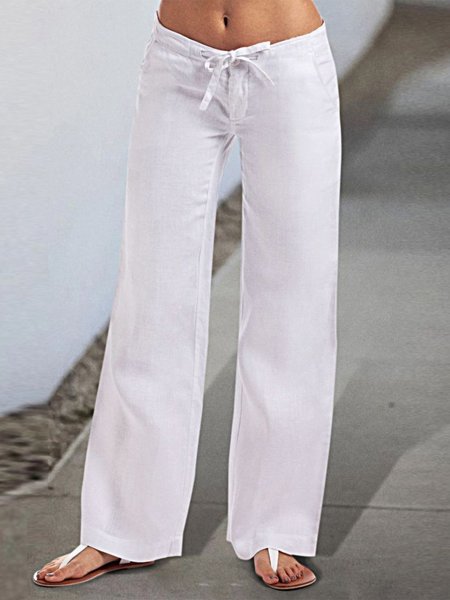 Linen Loose Cotton Flap Pocket Drawstring Wide Leg Pants, Pants, color:White|size:XXL, JustFashionNow