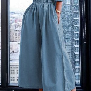 Denim Vacation Plain Loose Jeans, Jeans, color:Light Blue|size:XXL, Stylewe