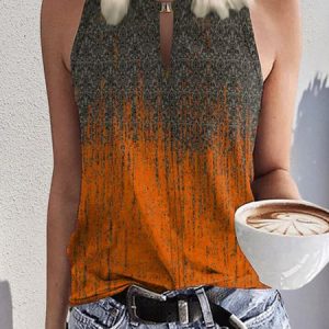 Loose Vacation Ethnic Crew Neck Tank Top, Tanks & Camis, color:Yellow|size:XXL, JustFashionNow