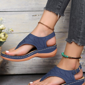 Women's Walking Slippers with Arch Support Anti-Slip Breathable Sandal Vintage Slip On Flip Flops Sandals Women Dressy Summer Flat, color:Blue|size:43, Lilicloth.com