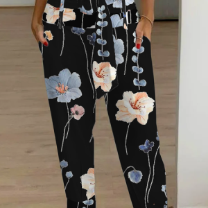 Casual Floral Loose Cargo Pants, Pants, color:Black|size:XXL, JustFashionNow