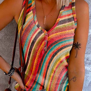 Striped Casual Tank & Cami, Tanks & Camis, color:Multicolor|size:XXL, JustFashionNow