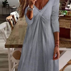 Knitted Plain Casual Regular Fit Dress, Dresses, color:Gray|size:XXL, JustFashionNow