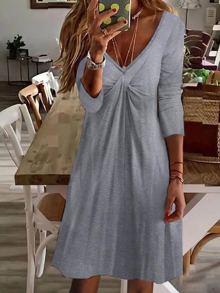 Knitted Plain Casual Regular Fit Dress, Dresses, color:Gray|size:XXL, JustFashionNow