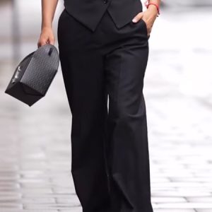 Urban High Waist Plain Fashion Straight  Pants, Pants, color:Black|size:XXL, Stylewe