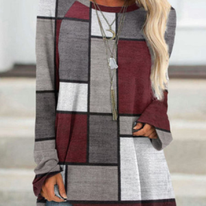 JFN Round Neck Geometric Casual Tunic Top, T-Shirts, color:Gray|size:XXL, JustFashionNow