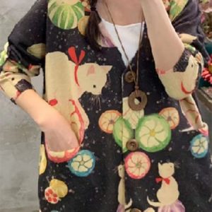 Casual Animal Regular Fit V Neck Cardigan, Sweaters, color:Black|size:XXL, JustFashionNow