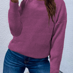 Women Knitted Plain Long Sleeve Comfy Casual Sweater, Sweaters, color:Purple|size:XXL, Noracora
