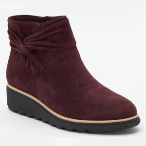 Women's Comfortable Soft Leather Bow Round Toe Low Heel Booties, Boots, color:Wine Red|size:44, JustFashionNow