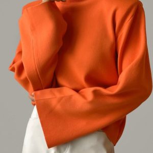 Long sleeve Plain Loose Simple Sweater, Pullovers, color:Orange Red|size:XXL, Stylewe