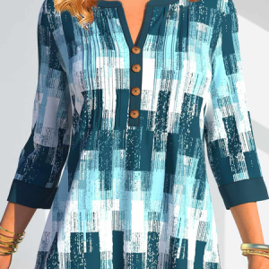 V Neck Loose Ombre Casual Shirt, Shirts & Blouses, color:Blue|size:XXL, JustFashionNow