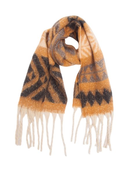 Yarn Herringbone Grotesque Color Contrast Pattern Tassel Scarf, Scarves, color:Camel|size:One-size, Stylewe