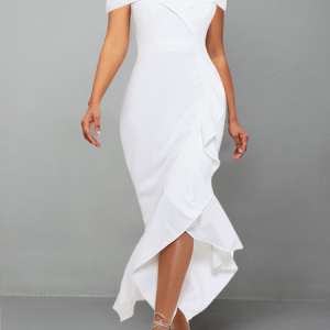 Strappy Cold Shoulder White Short Sleeve Dress, Formal Dresses, color:White|size:XXL, JustFashionNow