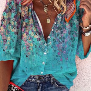 JFN Collar Floral Causal Shirt, Shirts & Blouses, color:Blue|size:XXL, JustFashionNow
