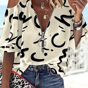 Text Letters Loose Casual Shirt, Shirts & Blouses, color:Apricot|size:XS, JustFashionNow
