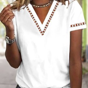 Loose Lace Casual T-Shirt, T-Shirts, color:White|size:XS, JustFashionNow