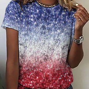 WomenвЂs  Ombre USA Flag Print Crew Neck Casual T-Shirt, T-shirts, Lilicloth.com