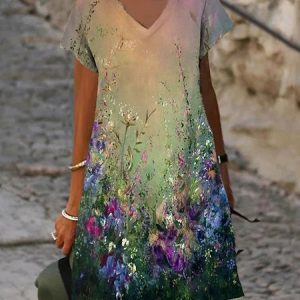 Women's Urban Casual Floral V Neck Slip Dress Vacation Boho Clothing, Dresses, color:As Picture|size:3XL, JustFashionNow