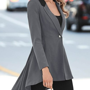 Urban Contrast Collar Dovetail Hem Blazer, Blazers, color:Gray|size:XXL, JustFashionNow