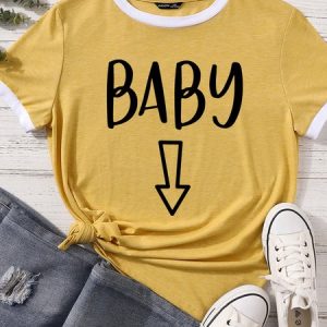 Lilicloth X Funnpaw Women's Baby Pregnancy Announcement Matching T-Shirt, color:Yellow|size:XXL, Lilicloth.com