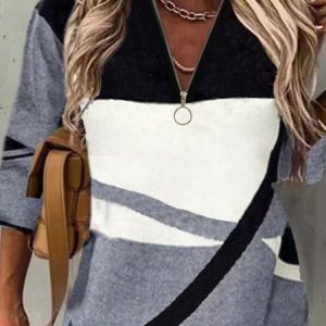 JFN V Neck Geometric Casual Top, Shirts & Blouses, color:Multicolor|size:3XL, JustFashionNow