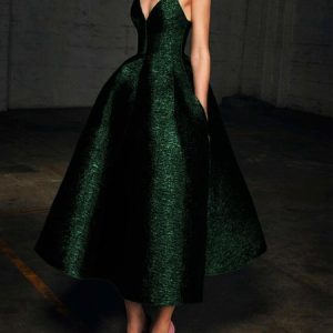 Regular Fit Elegant Plain Sleeveless Spaghetti Midi Party Dress, Midi Dresses, color:As Picture|size:XXL, Stylewe