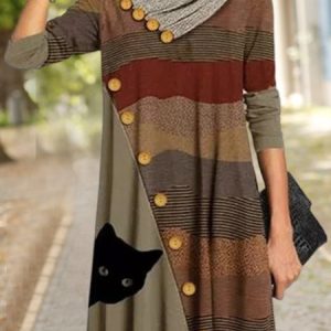 V Neck Loose Casual  Cat Dress, Dresses, color:Multicolor|size:XXL, JustFashionNow
