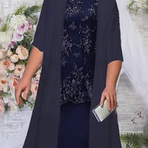 Party Lace Embroidery Loose Two-Piece Set, Sets, color:Purplish blue|size:5XL, Noracora
