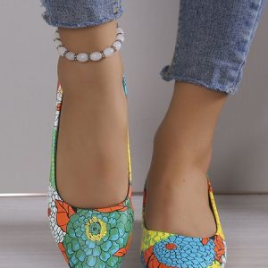 Floral Print Urban Low Heel Shallow Shoes, Flats, color:Green|size:43, JustFashionNow
