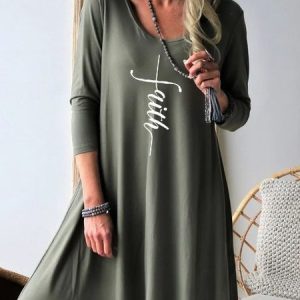 Faith Cross V-Neck Knit Dress, Dresses, color:Dark Green|size:XXL, JustFashionNow