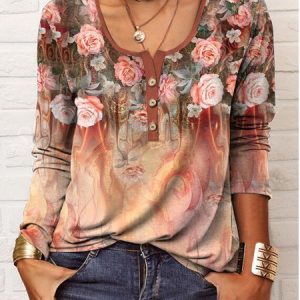 Floral Casual Crew Neck T-Shirt, T-Shirts, color:Multicolor|size:XXL, JustFashionNow