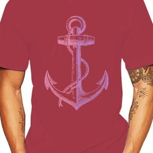 Anchor Regular Fit Crew Neck Casual Short Sleeve T-Shirt, T-Shirts, color:Wine Red|size:3XL, JustFashionNow