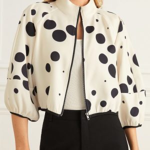 Polka Dots Urban Loosen Jacket, Outerwear, color:Black-white|size:XXL, Stylewe