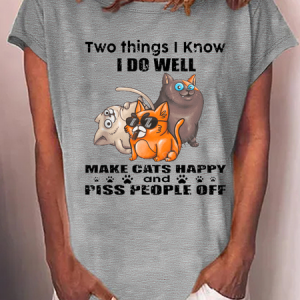 Women's I Do Well Make Cats Happy Casual Text Letters Loose T-Shirt, color:Gray|size:3XL, Lilicloth.com