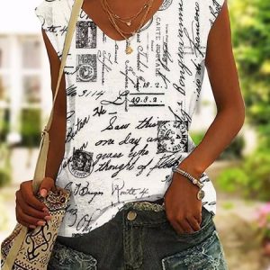 Loose Casual Text Letters V Neck Tank Top, Tanks & Camis, color:White|size:XXL, Noracora