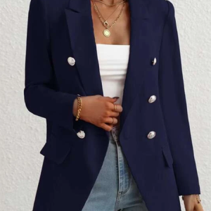 Loose Plain Shawl Collar Casual Blazer, Blazers, color:Dark Blue|size:XXL, JustFashionNow