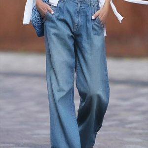 JFN Loose Casual Wide Leg Jeans, Jeans, color:Blue|size:XXL, JustFashionNow