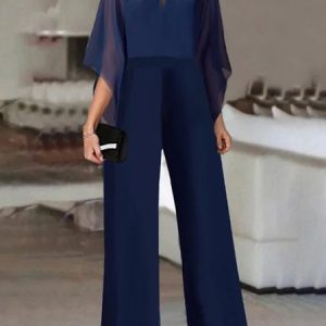 Casual Crew Neck Jumpsuit, Jumpsuits&Rompers, color:Purplish blue|size:3XL, Noracora