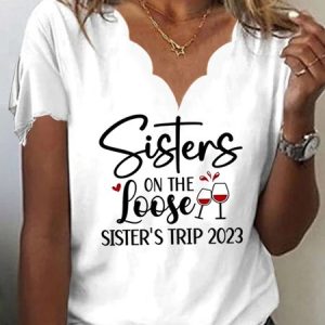 Casual Letter Pattern V Neck T-Shirt, T-Shirts, color:White|size:XXL, JustFashionNow